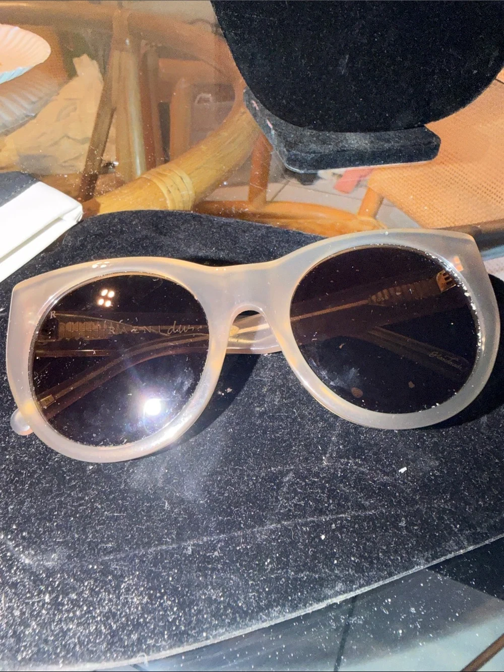 Raven luxury Beige Round Sunglasses with Gradient Lenses